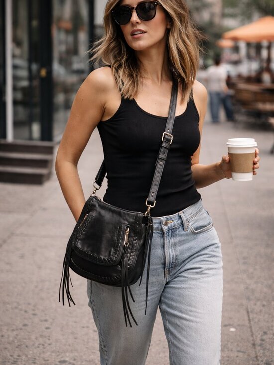 Rebecca Minkoff Handbags - Rebecca Minkoff Finn Moto Fringe Crossbody Black Leather Boho Y2K